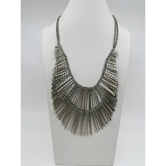 Boho Silver-Tone Fringe Statement Necklace By Coldwater Creek Bib Design - Picture 1 of 6